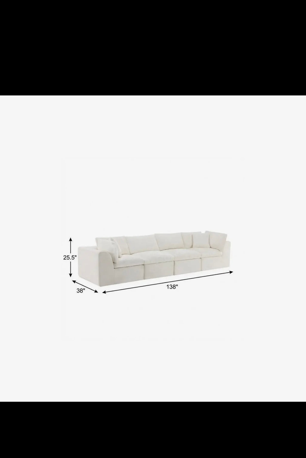 138" Beige Chenille Modular Sofa with Toss Pillows