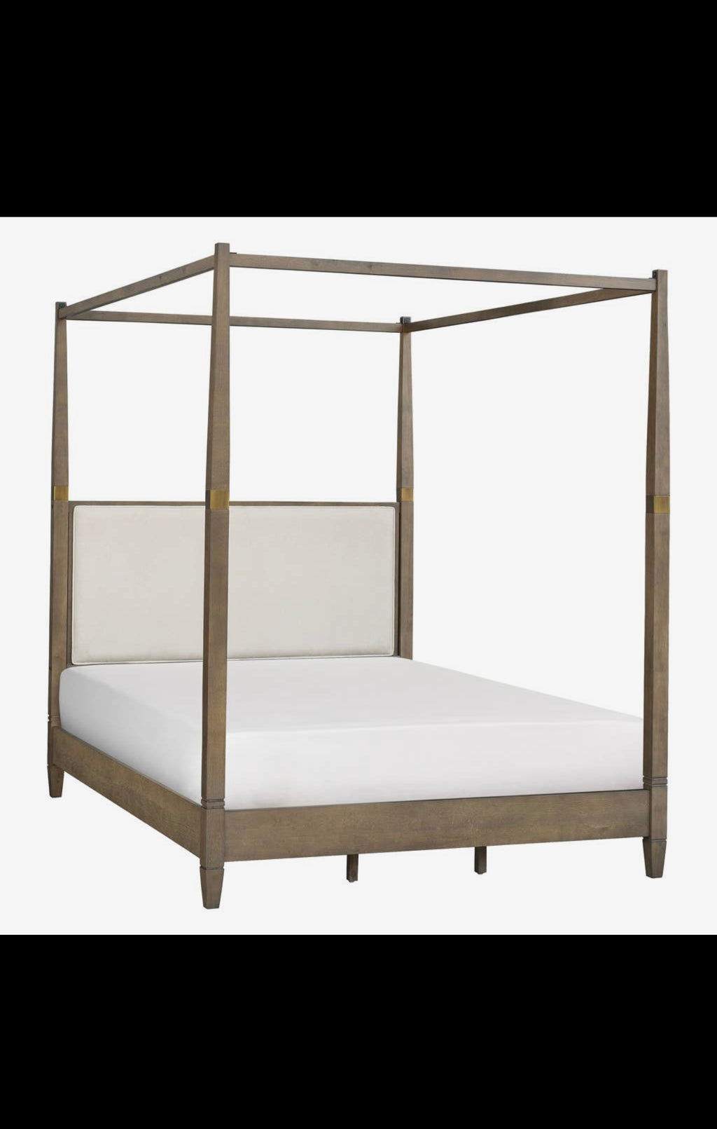 Brown Queen Canopy Bed with Upholstered Headboard