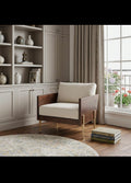 31" White Brown and Gold Top Grain Leather Arm Chair