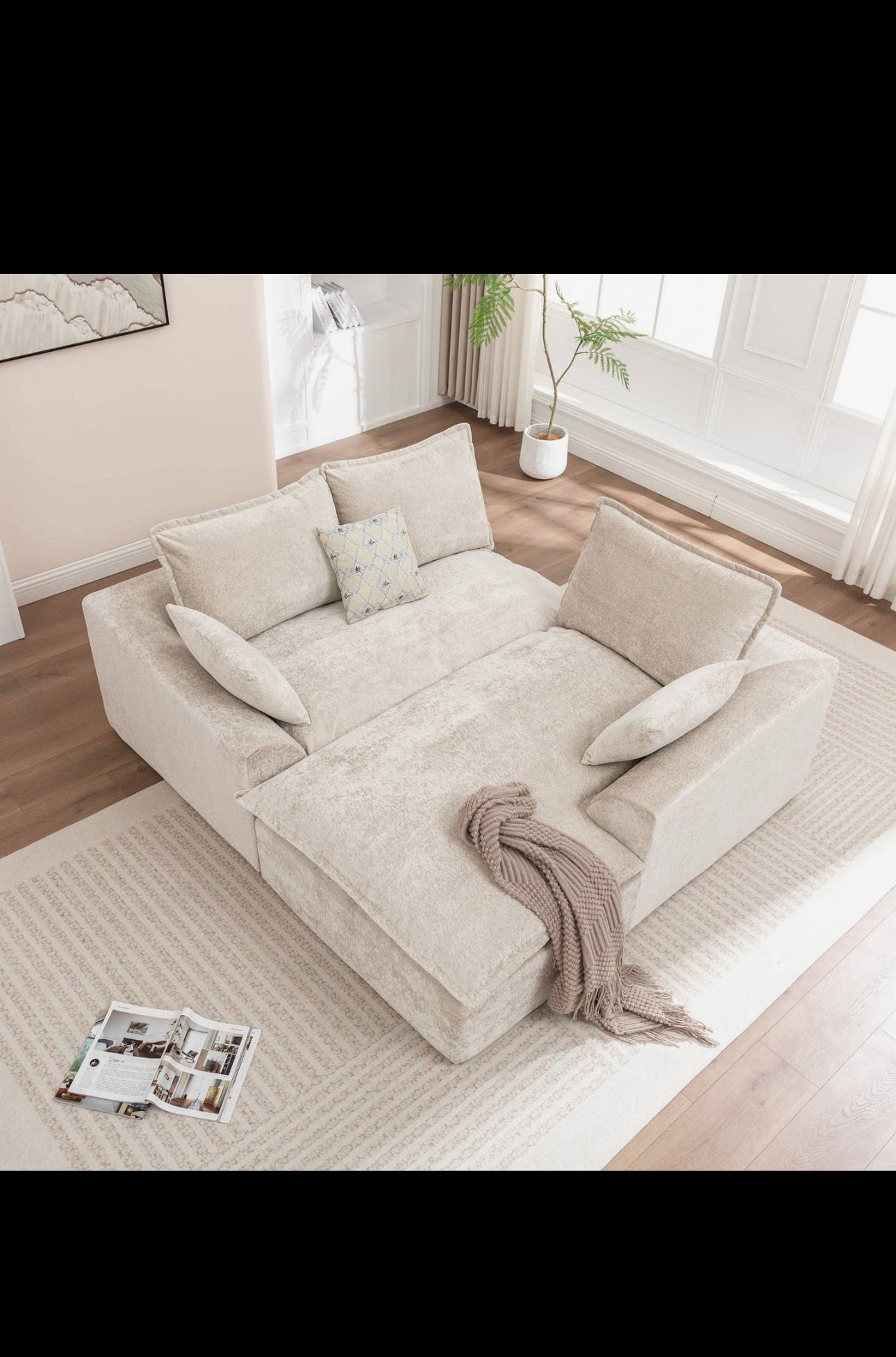 Ivory Chenille L-Shaped Modular
Sectional Compressed Sofa
