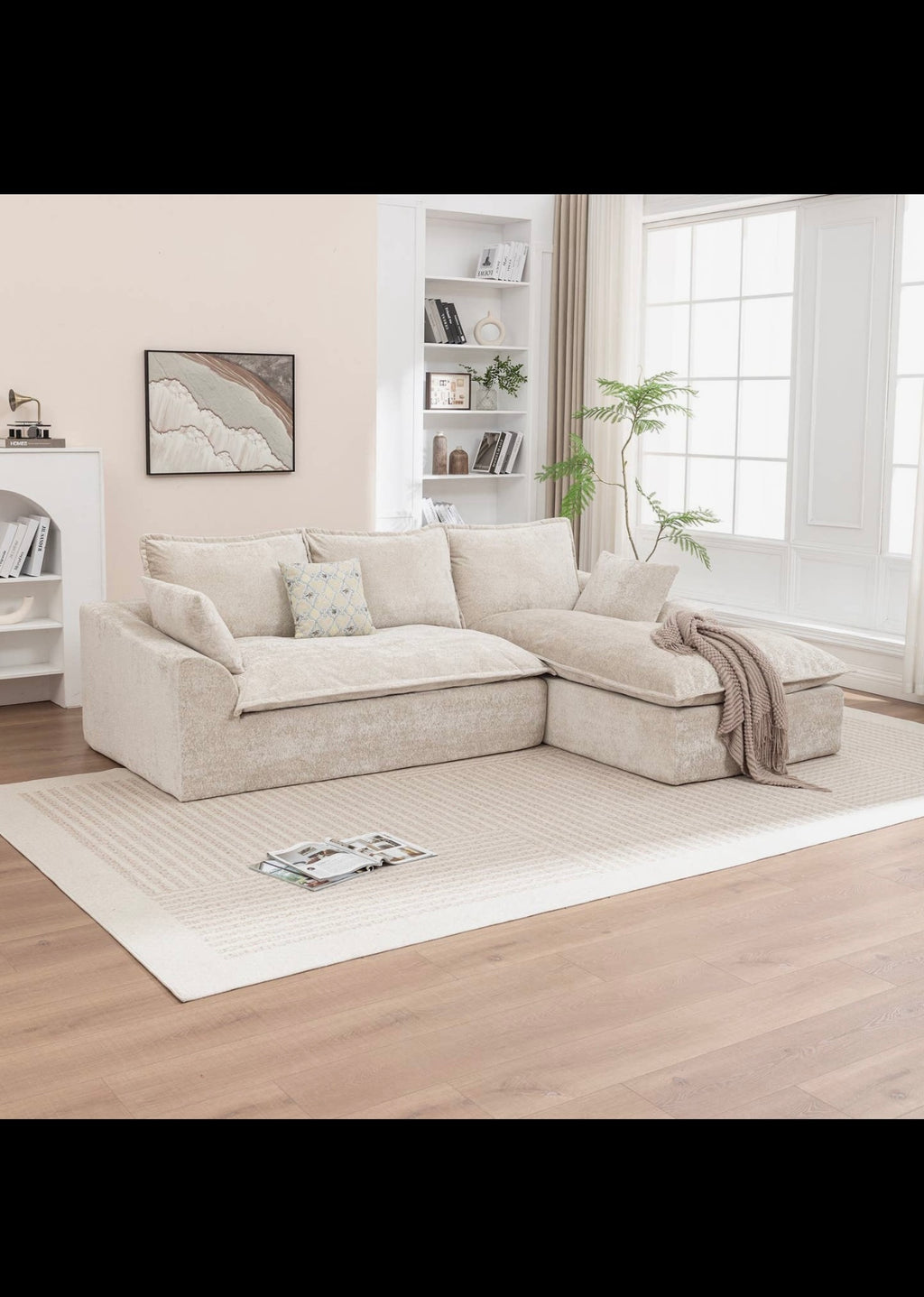 Ivory Chenille L-Shaped Modular
Sectional Compressed Sofa