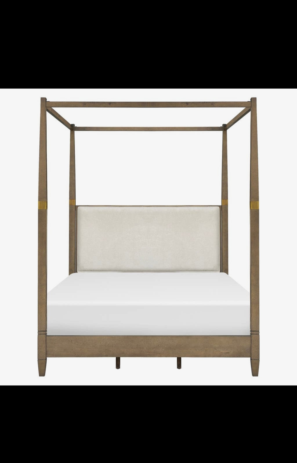 Brown Queen Canopy Bed with Upholstered Headboard