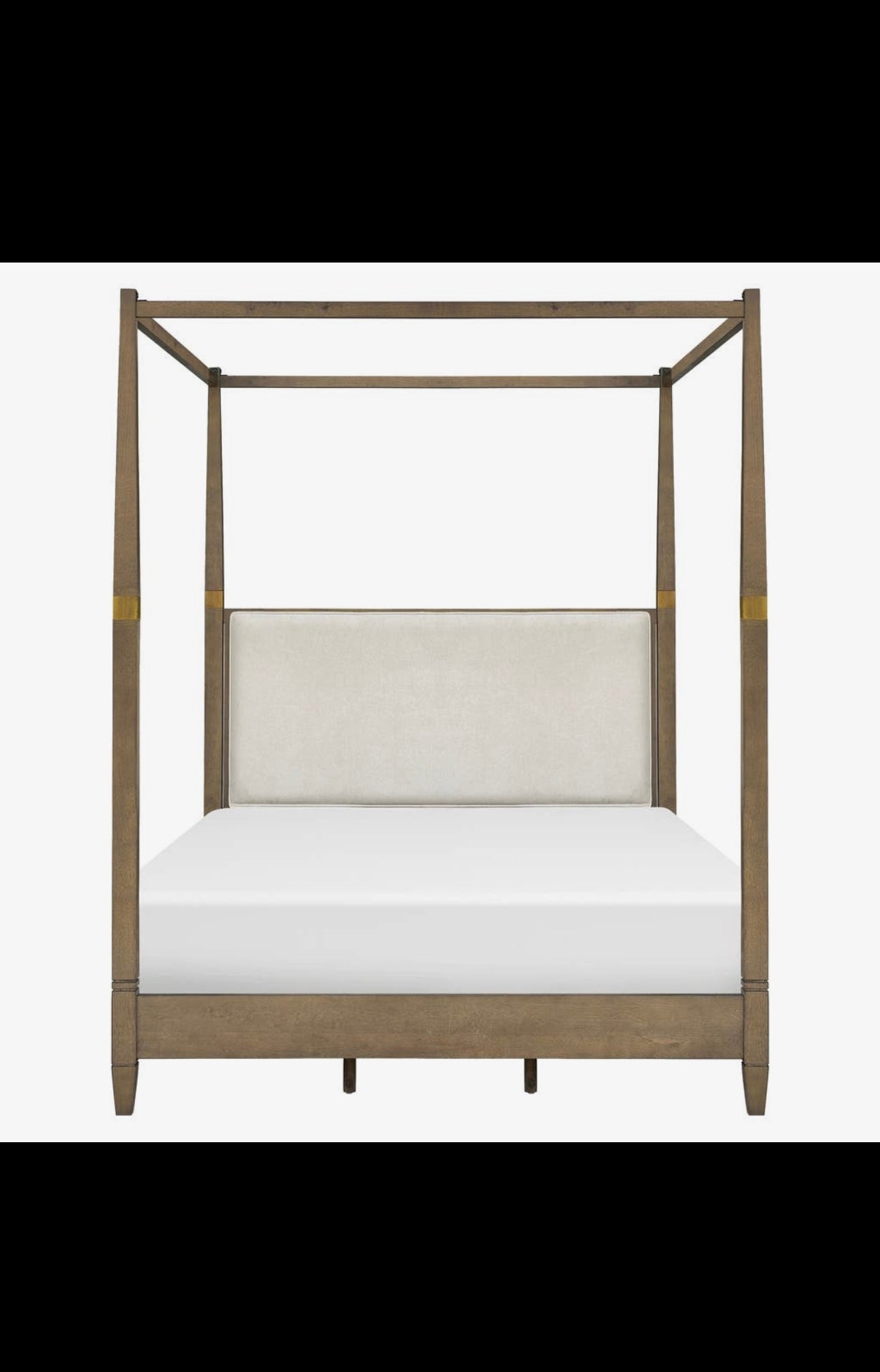 Brown Queen Canopy Bed with Upholstered Headboard