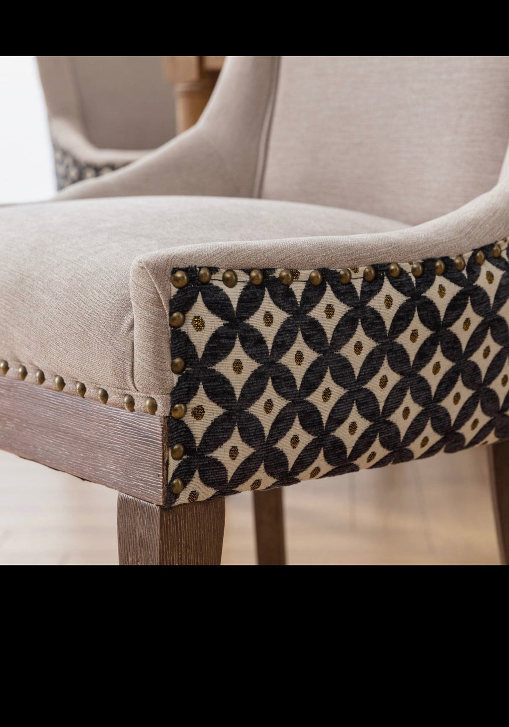 Ultra Side Dining Chair, Thickened Fabric Chairs with Neutrally Toned Solid Wood Legs, Bronze Nail Head, Set of 2, Beige and Patterned,Sw2207Bg Beige Black Dining Room American Design Rubberwood Set