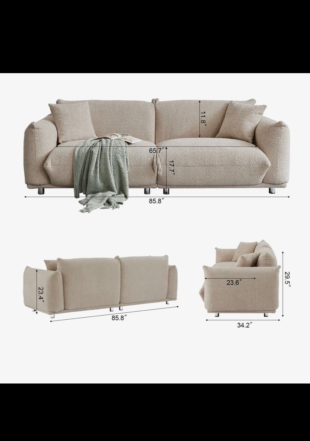 Oversized Loveseat Sofa For Living Room, Sherpa Sofa with Metal Legs