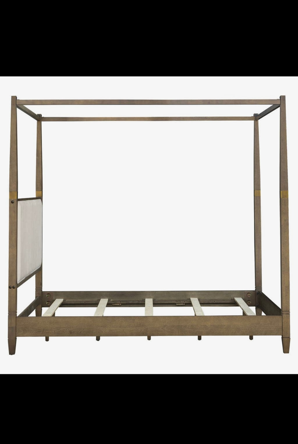 Brown Queen Canopy Bed with Upholstered Headboard