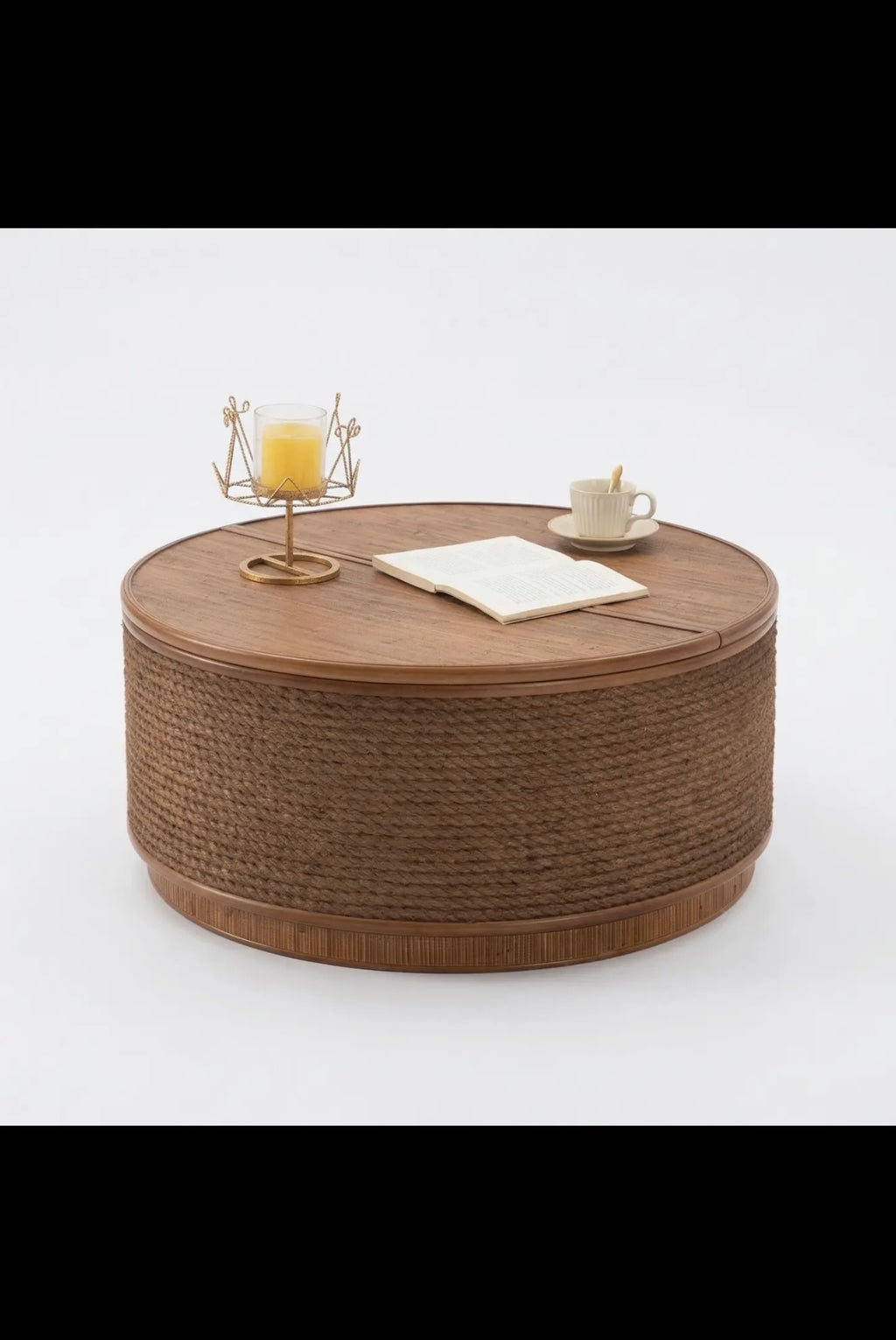 Cremona 31.5" Round Woven Coffee Table with Hidden Storage