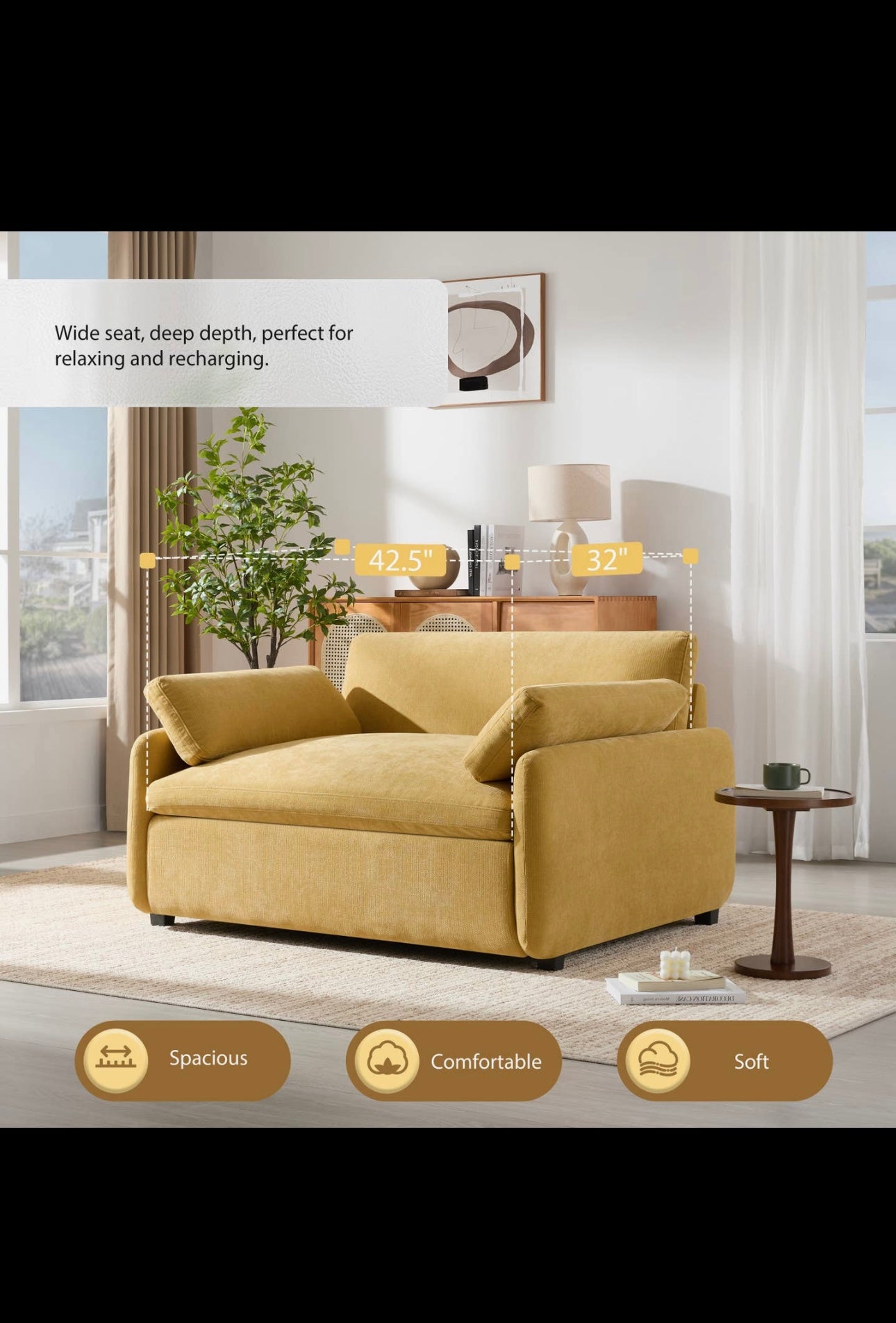 Oversized Chenille Accent Chair with Pillows 4 Colors
