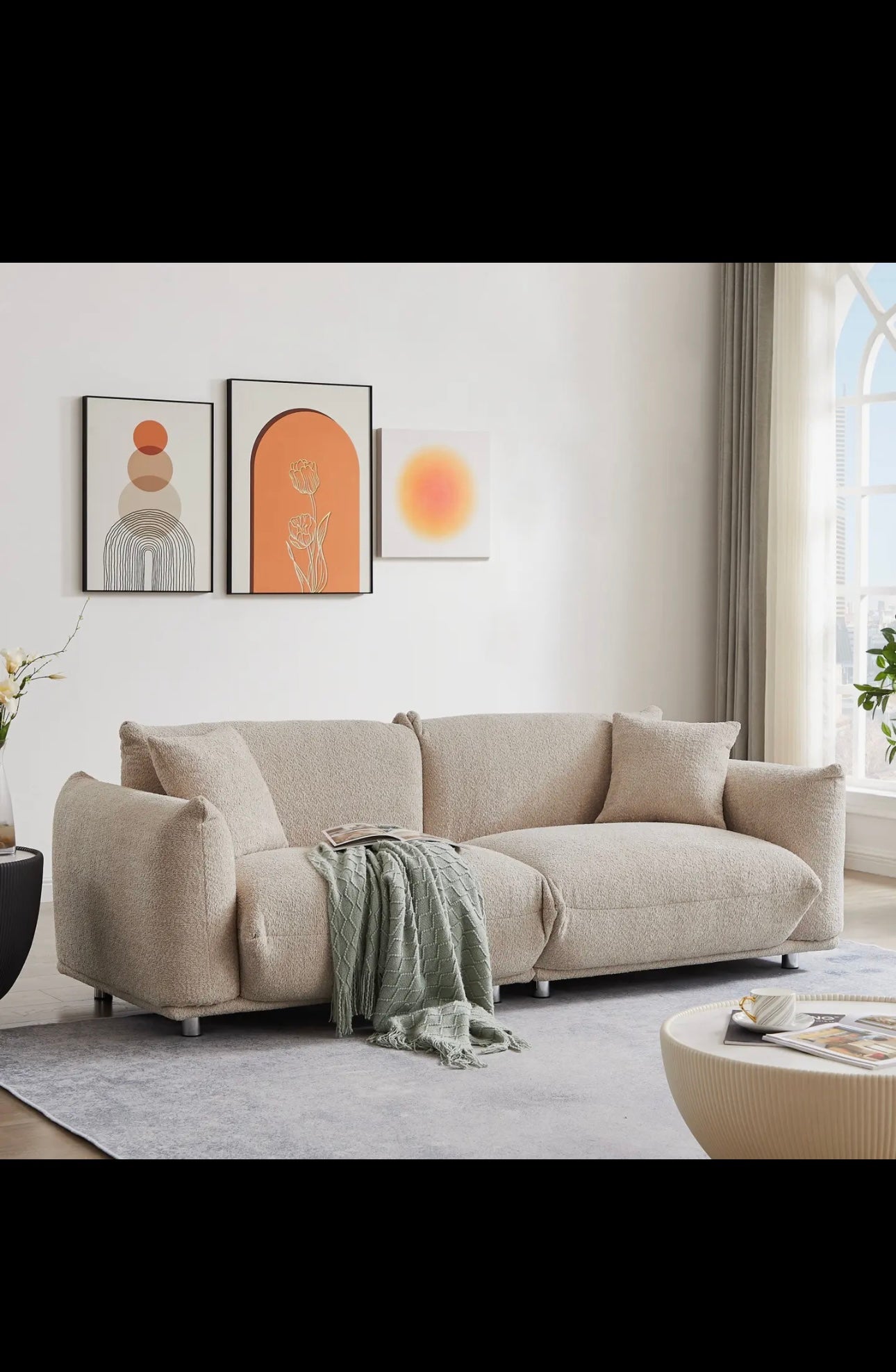 Oversized Loveseat Sofa For Living Room, Sherpa Sofa with Metal Legs