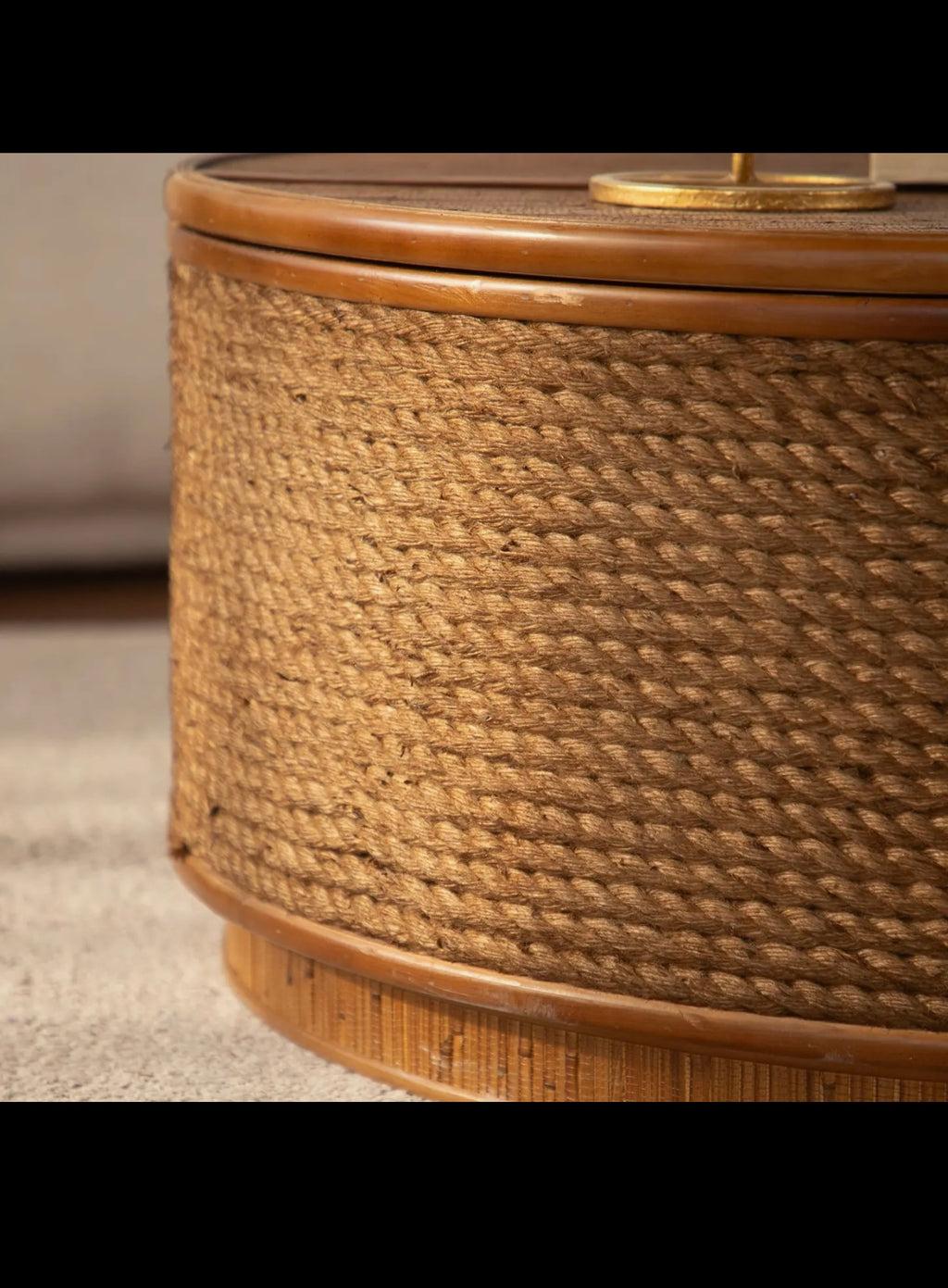 Cremona 31.5" Round Woven Coffee Table with Hidden Storage
