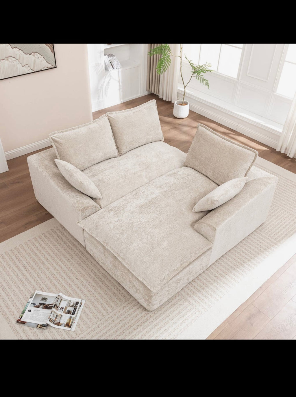 Ivory Chenille L-Shaped Modular
Sectional Compressed Sofa