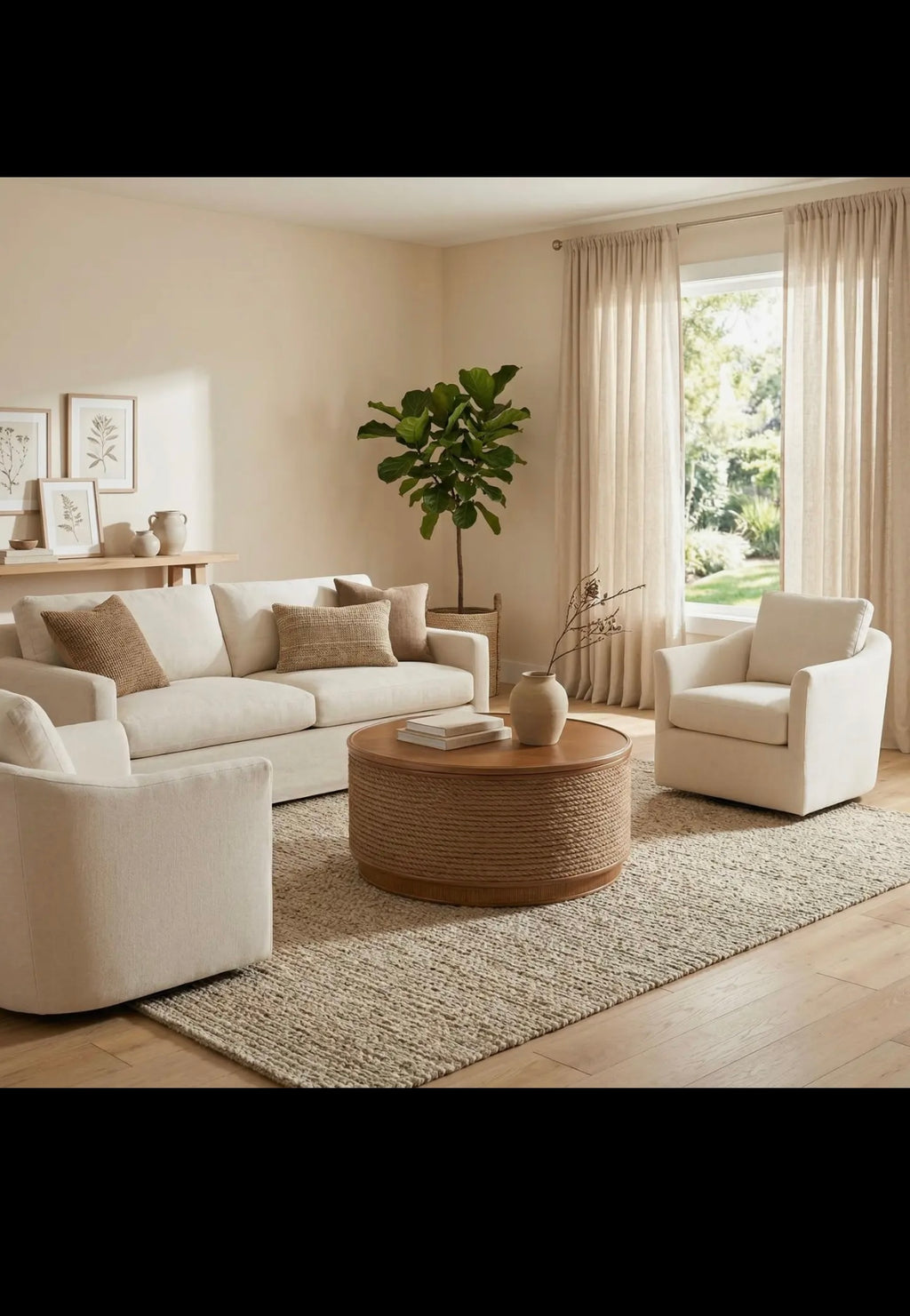Cremona 31.5" Round Woven Coffee Table with Hidden Storage