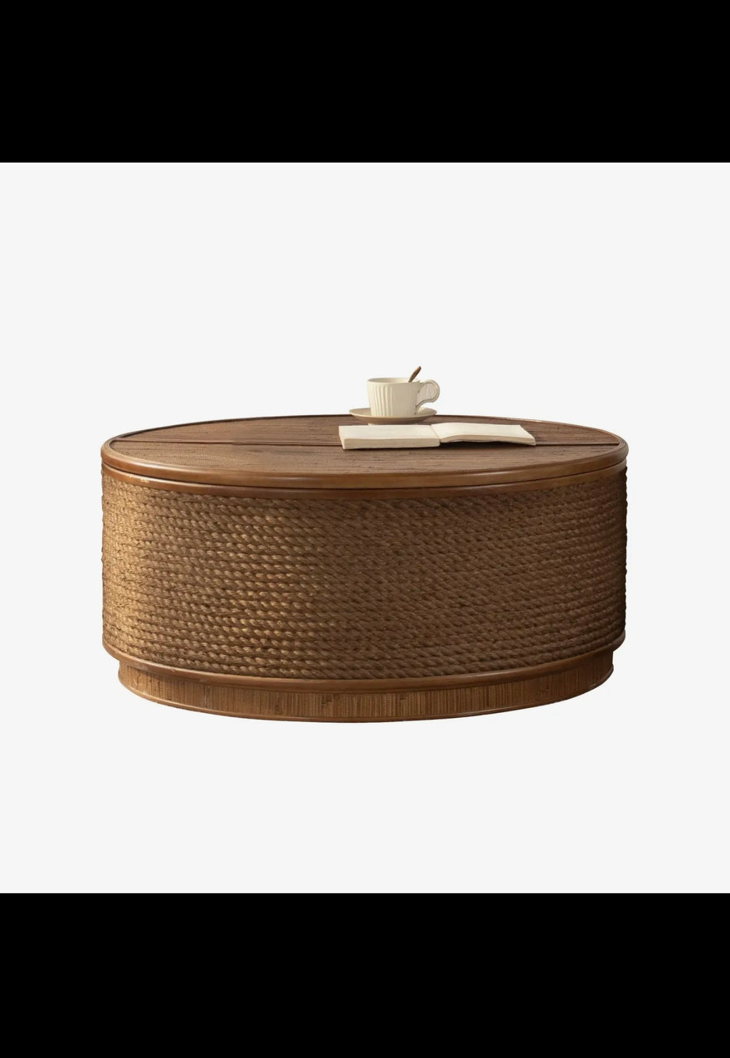 Cremona 31.5" Round Woven Coffee Table with Hidden Storage