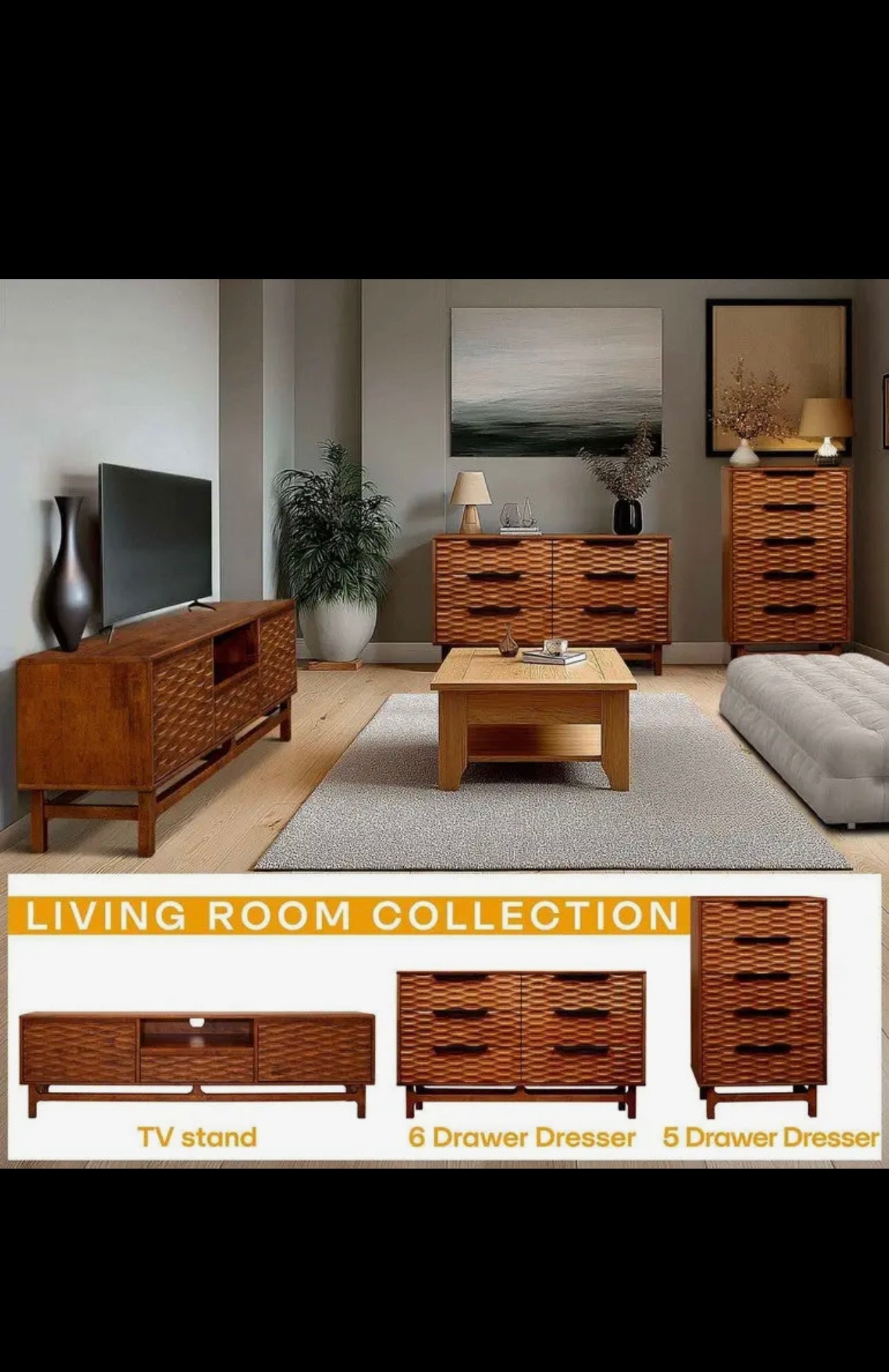 Elara Solid Wood Dresser with 6 Drawers