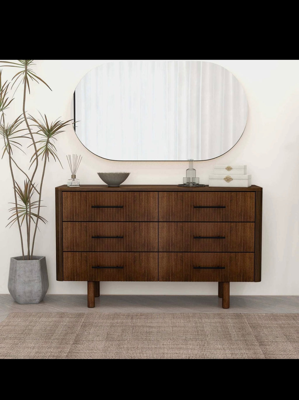 Logan Mid Century Walnut Dresser with
6 Drawers
