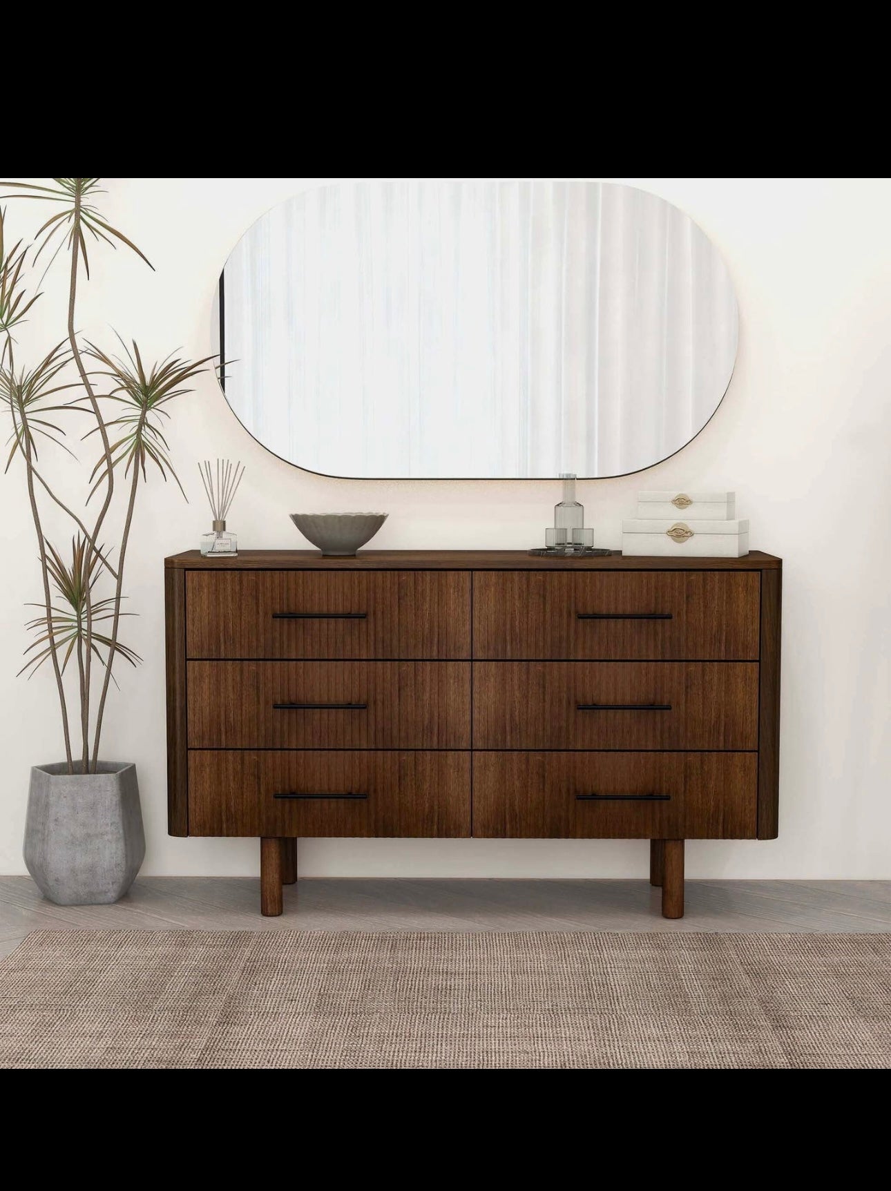 Logan Mid Century Walnut Dresser with
6 Drawers