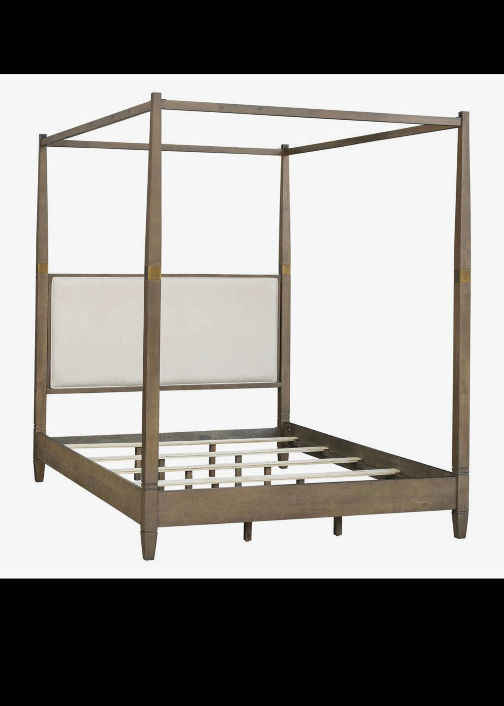 Brown Queen Canopy Bed with Upholstered Headboard