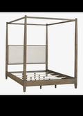 Brown Queen Canopy Bed with Upholstered Headboard