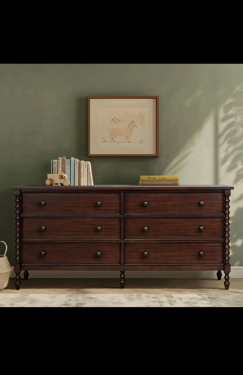 70 in 6-Drawer Spindle Wood Dresser, Morocco Brown