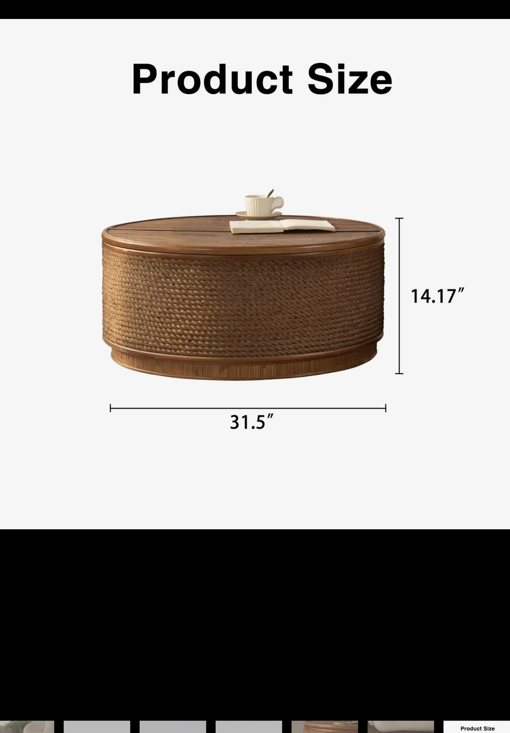 Cremona 31.5" Round Woven Coffee Table with Hidden Storage