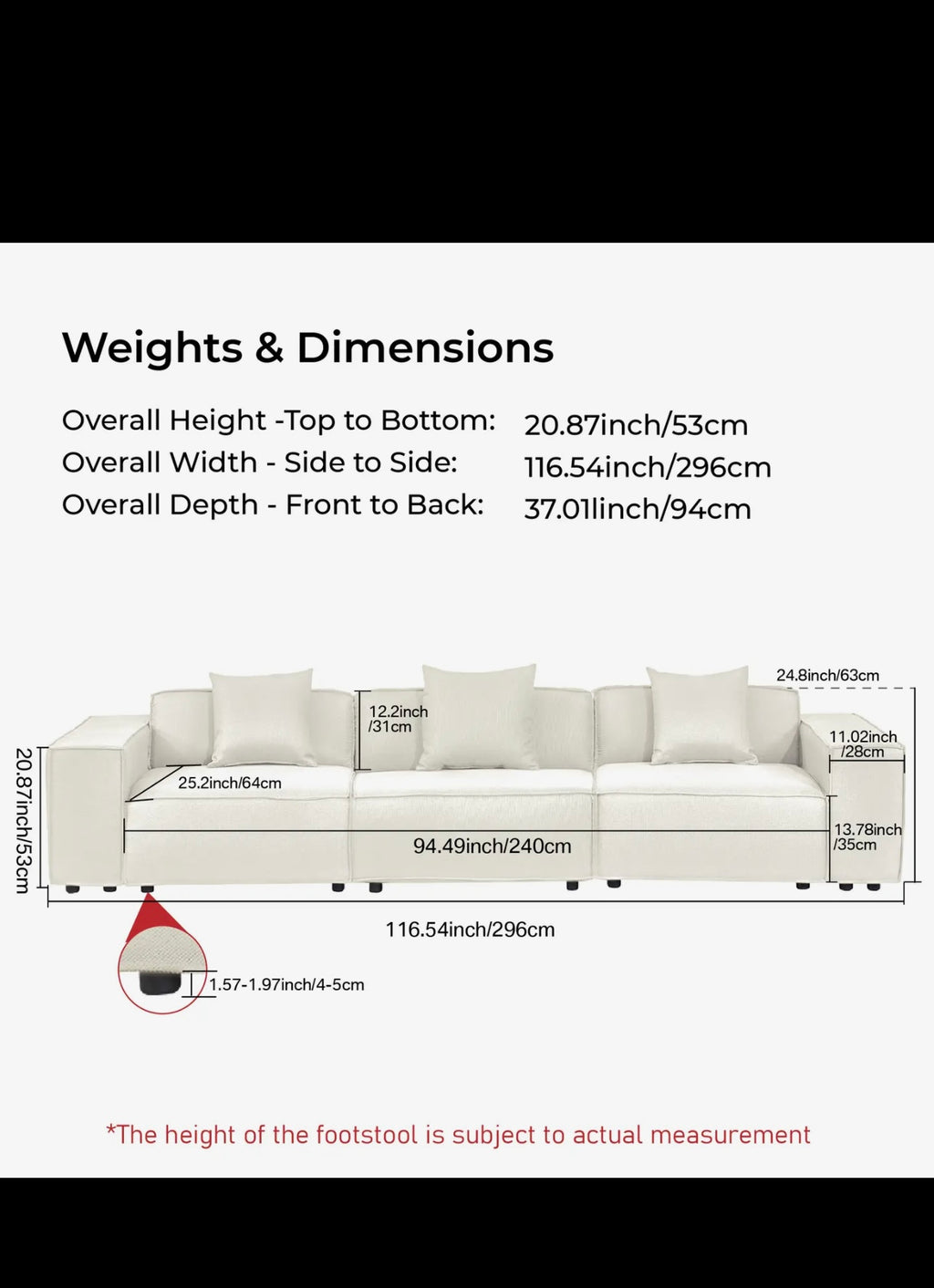 Versaluxe Sectional Three Seat Sofa in White