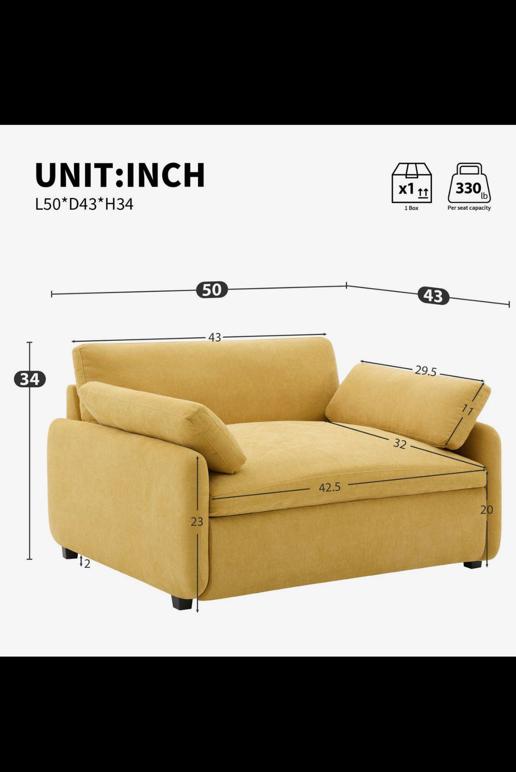 Oversized Chenille Accent Chair with Pillows 4 Colors