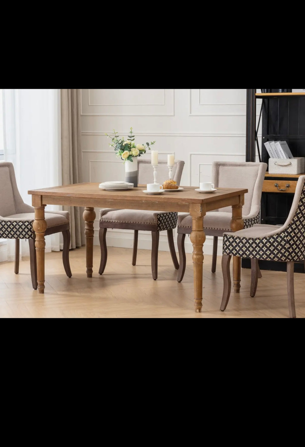 Ultra Side Dining Chair, Thickened Fabric Chairs with Neutrally Toned Solid Wood Legs, Bronze Nail Head, Set of 2, Beige and Patterned,Sw2207Bg Beige Black Dining Room American Design Rubberwood Set