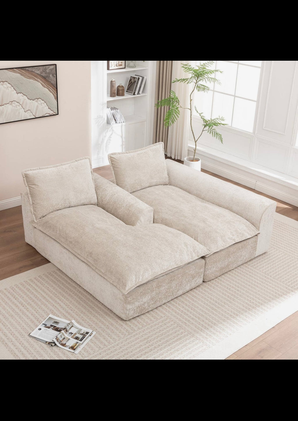 Ivory Chenille L-Shaped Modular
Sectional Compressed Sofa