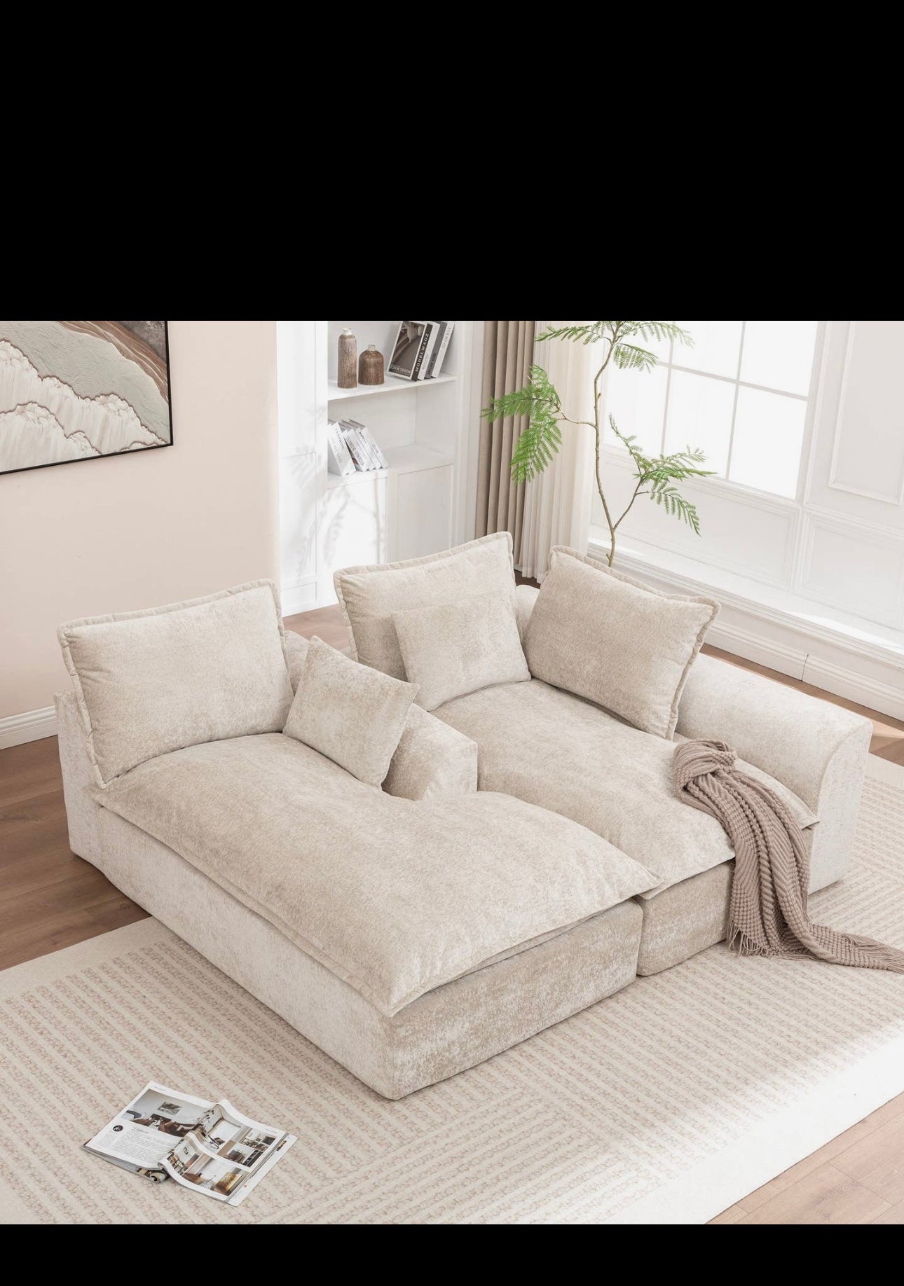 Ivory Chenille L-Shaped Modular
Sectional Compressed Sofa