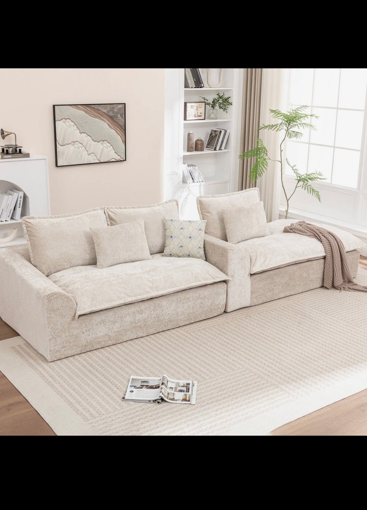 Ivory Chenille L-Shaped Modular
Sectional Compressed Sofa