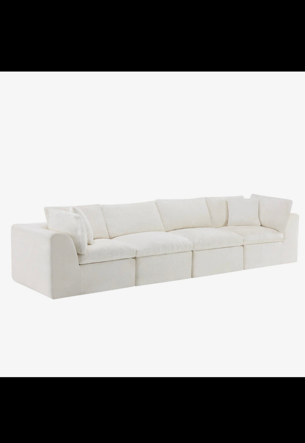 138" Beige Chenille Modular Sofa with Toss Pillows