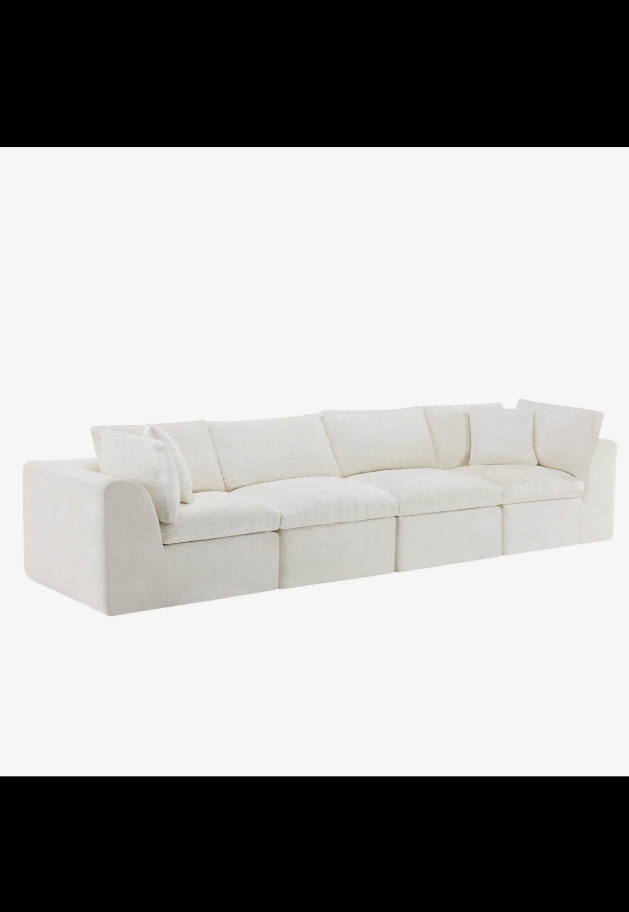 138" Beige Chenille Modular Sofa with Toss Pillows