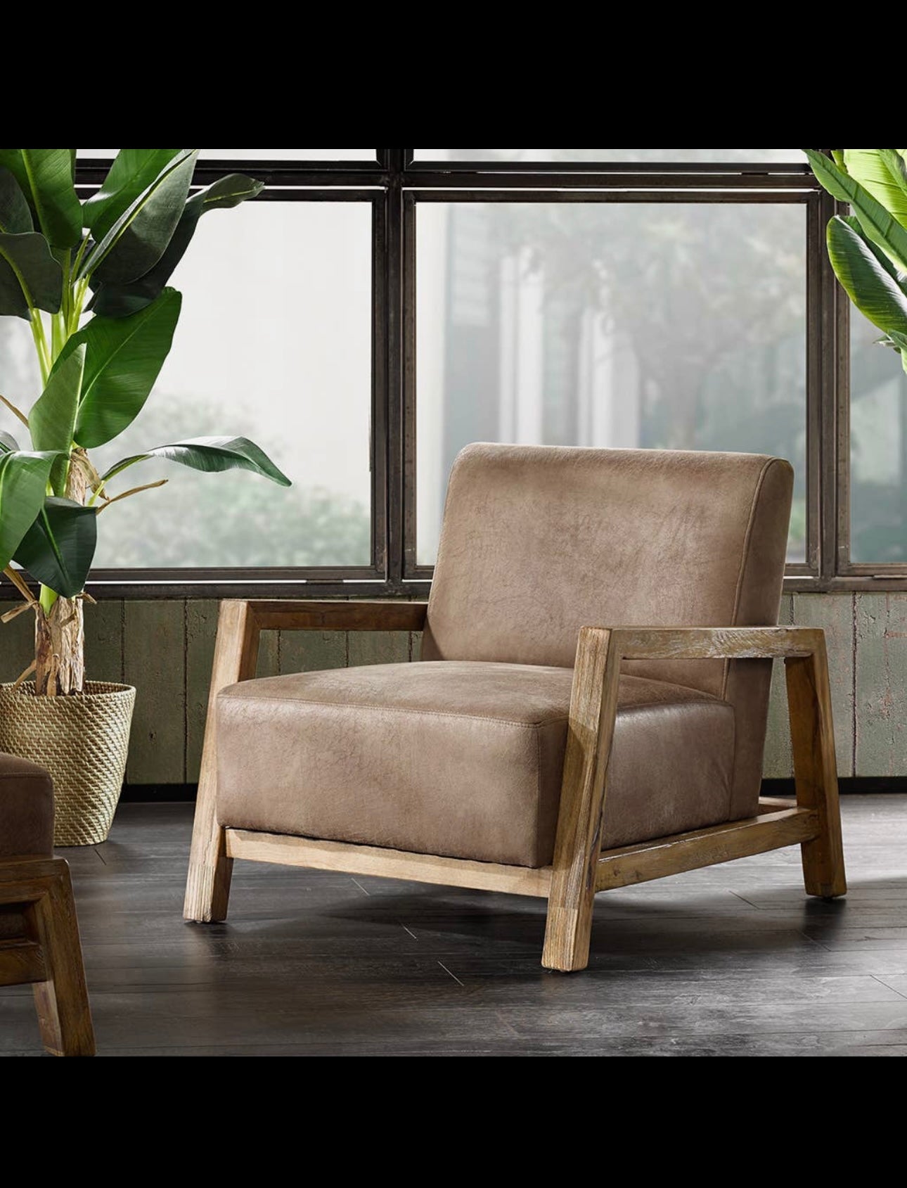 Mid-Century Modern Wood & PU Leather Accent Chair