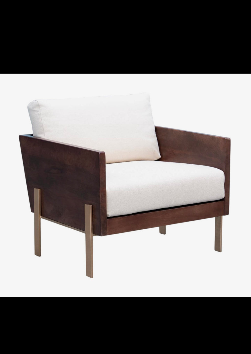 31" White Brown and Gold Top Grain Leather Arm Chair
