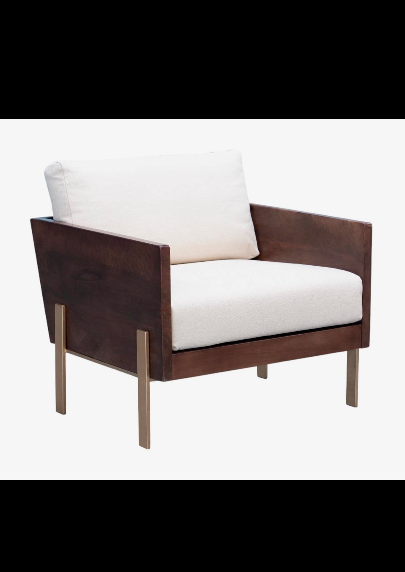 31" White Brown and Gold Top Grain Leather Arm Chair