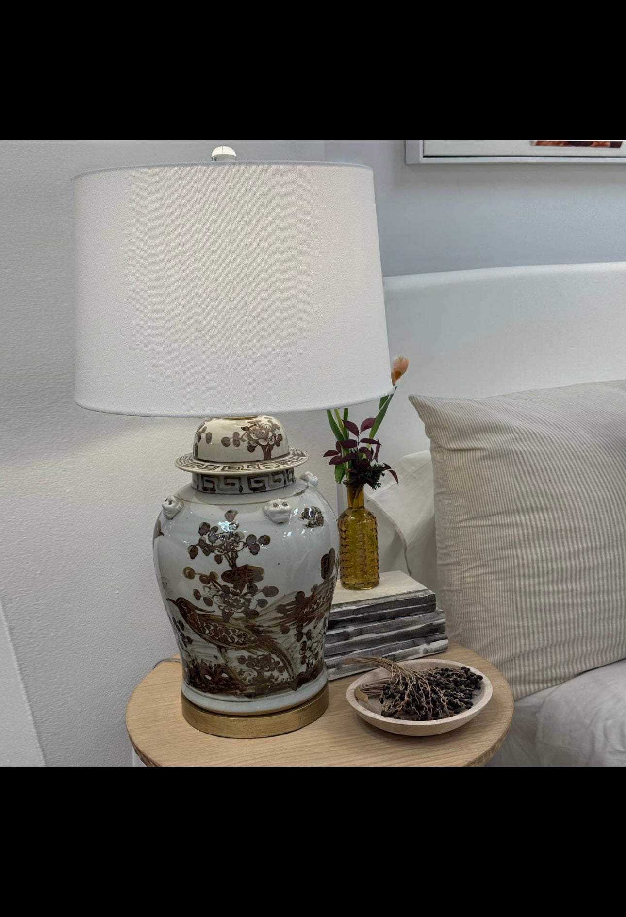 Lamp Rusty Brown Vintage Temple Jar
Flower Bird Motif - S